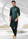 Dark Green Colour Festive Wear Kurta Pajama With Jacket Mens Collection 1468